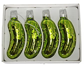Storm's Gartenzaubereien Weihnachtsgurke aus Glas klein als Weihnachtsbaumschmuck zum Hängen 9cm im 4er Set