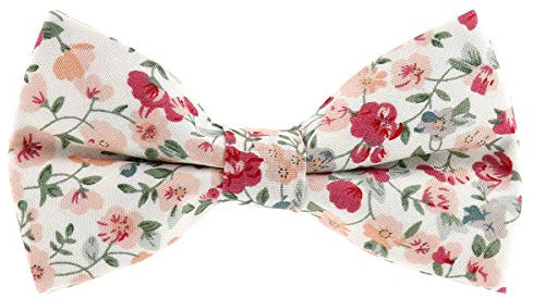 cravateSlim Noeud Papillon Liberty Blanc et Rose - Noeud Papillon Homme Fleuri - Mariage Champêtre - Motif à Fleurs Idéal Thème Bohème, Nature