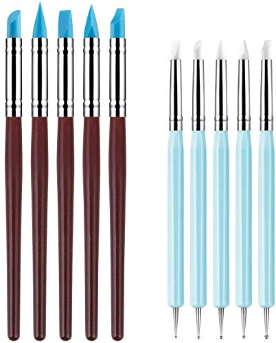 10 PCS Silicone Polymer Clay Sculpting Tool Pen Rubber Tip Color Shaping Wipe Out Carving Pen Brush Modeling Dotting Tool Pottery Craft