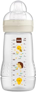 MAM Easy Active Trinkflasche (270 ml), Baby Trinkflasche inklusive MAM Sauger Größe 1 aus SkinSoft Silikon, Milchflasche mit ergonomischer Form, 0+ Monate, Biene/Igel