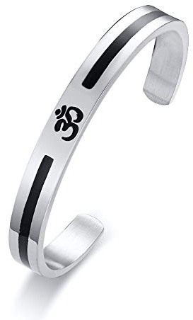 VNOX Edelstahl Buddha Namaste Ohm OM Aum Sanskrit Symbol Meditation Offene Manschette Armreif Yoga Schmuck für Männer
