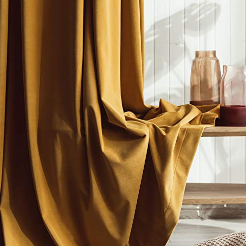 Amidoudou 2er-Set Luxus-Samtvorhänge Semi Blackout Fenstervorhänge Für Schlafzimmer Und Wohnzimmer (Gold,245X140CM)