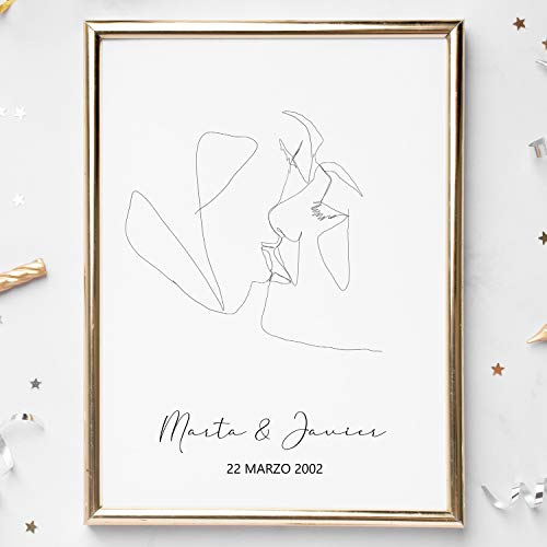 Nacnic Personalisierbares Kuss-Paar-Poster mit Ihrem Namen und Jahrestag. Personalisierbares Designbild für Ihr Zuhause oder als Geschenk