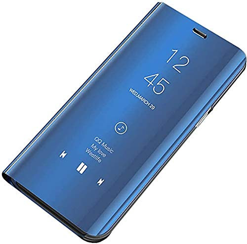 Emlivi Samsung Galaxy M31 Hülle, Spiegel Smart Clear View Flip Case Galaxy M21 Handyhülle mit Standfunktion Stoßfest Bumper Anti-Scratch Schutz Tasche Schutzhülle Case Cover für Galaxy M30S (Blau)