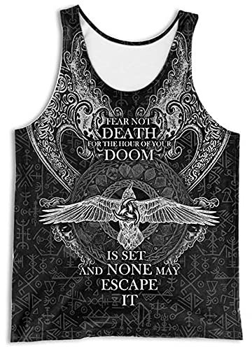 WDBAYXH Herren Nordische Keltische Fenrir Wolf/Dragon Runes 3D Print Vintage Tanktops,Viking Thors Hammer/Raven Mesh Schnelltrocknende Ärmellose T-Shirts,Muscle Athletic Vest Workout Shirt,Raven,XL