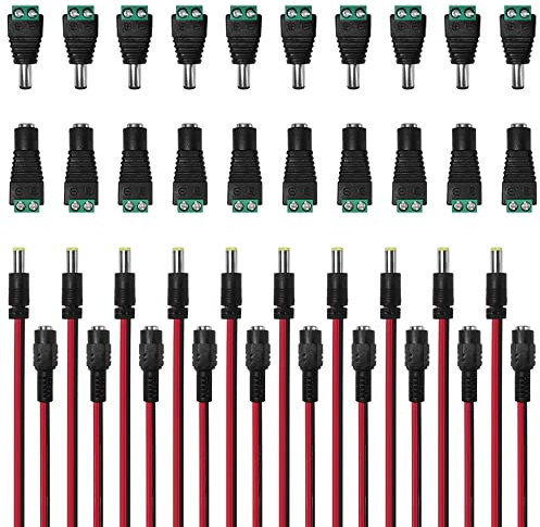 findTop 10 Paia Maschio Femmina Connettori, 10 pezzi maschio e 10 pezzi femmina connettore adattatore jack di alimentazione DC, 5,5 mm x 2,1 mm Maschio Femmina DC Power Pigtail Connettore
