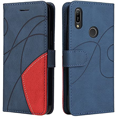 Fatcatparadise Cover per Huawei Honor 8A / Y6 2019, Flip Caso in PU Pelle Case Cover Libro Portafoglio Protettiva Custodia con TPU Antiurto,[Kickstand][Slot per Schede][Chiusura Magnetica] (Blu)