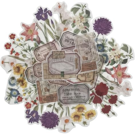 ZMLSED Vintage-Blumen-Etiketten-Aufkleber, 40 Stück, dekorative Retro-Aufkleber, selbstklebend, ästhetisch, trendig, für Scrapbook, Laptop, Album, Umschläge, Planer, Verzierung-Flasche