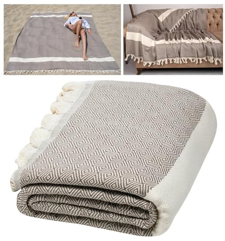 DEMMEX 228 x 208 cm XXXL Mehrzweckdecke aus türkischer Baumwolle, Überwurfdecke, Tagesdecke, Stranddecke, Picknickdecke, 100% Baumwolle (Kaffee)