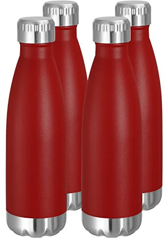 VEGOND 17oz Stainless Steel Water Bottles Bulk, Reusable Metal Sports Water Bottle Keeps Drink Hot and Cold, BPA Free Double Wall Vacuum Cola Shape Insulated Water Bottles for Camping Gym, 4 Pack