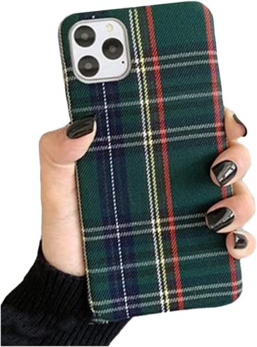 Vanqiang Warm Flannel Plaid Cloth Phone Case Simple Plush Fabric Phone Case Compatible with iPhone 14 Pro Max Plus 13 12 11 Pro Max Mini Cover (green,For iPhone 11)