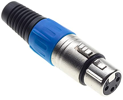 4 Pole XLR Socket, Blue - Female Audio Mic Microphone DMX Plug Jack Socket, Nicked-Plated Adapter, Metal Construction Connector With Plastic Housing