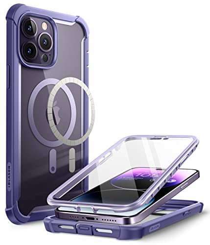 i-Blason iPhone 14 Pro Max Case (2022) 6.7 Inch Compatible with Magsafe with Built-in Screen Protector Clear Back Shockproof Airbags Shockproof Full Body Protection (Purple)