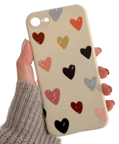 ZUKKASHAN Compatible with iPhone 7/8/SE, Soft Silicone TPU Shockproof Protective Case Cute Hearts Pattern Girls Women Back Phone Cover (Beige)
