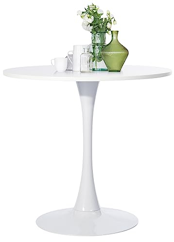 FurnitureR Table de Salle à Manger Ronde en Forme de Tulipe élégante avec Socle pour la Maison, Le Bureau, Le Salon, la Cuisine, Le Restaurant, Le café, Blanc