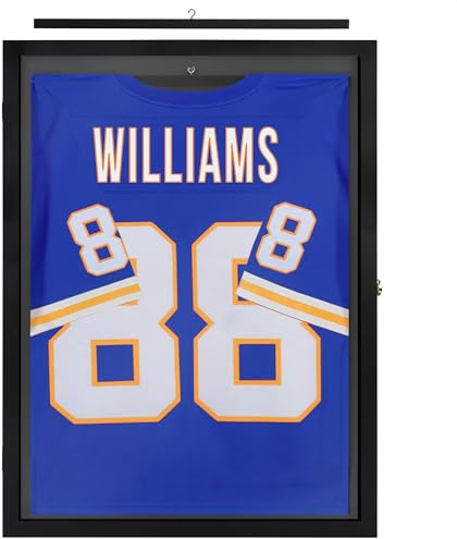 Americanflat Jersey Frame Vitrine in Schwarz – 23x31 abschließbare Plexiglas Shadow Box – Jersey Display Rahmen für Fußball, Baseball, Hockey, Fußball, Basketball – Großer Shadow Box Rahmen