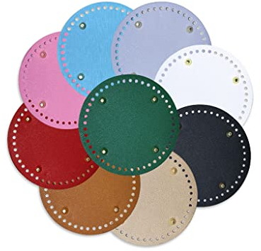 Kellegour 9 Stück Tasche Taschenboden zum Häkeln Leder,Rund PU Leder Stricken Taschenboden,Handgewebte Tasche Pad mit Löchern,für Taschenherstellung,9 Farbe,15cm,Tasche Umhängetaschen DIY-Zubehör