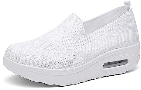 Zapatillas De Deporte Zapatos Respirado Ligero Malla Talla 35-42 Mujeres Deporte Running Zapatillas Sacudir Casual Zapatos Height-Increasing Sneaker Blanco, EU41 EU