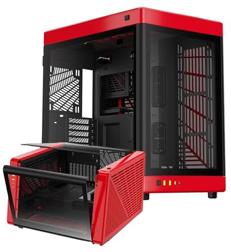 GAMDIAS NESO P1 Dual Chamber Full-Tower EATX Computer Gaming Case, 2 Way Setup Modular Design, Fully Panoramic Touch-Open Tempered Glass Panel, Excellent Cable Management & Airflow, Type-C Ready, Red