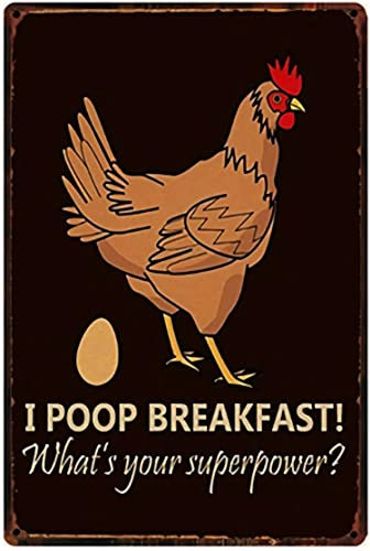 Blechschild, 30 x 20 cm, lustiges Huhn I Poop Breakfast Metallschild, Poster, Vintage-Wandkunst, Dekoration, Neuheit, Wanddekoration, Kunst für Wand, Café, Küche