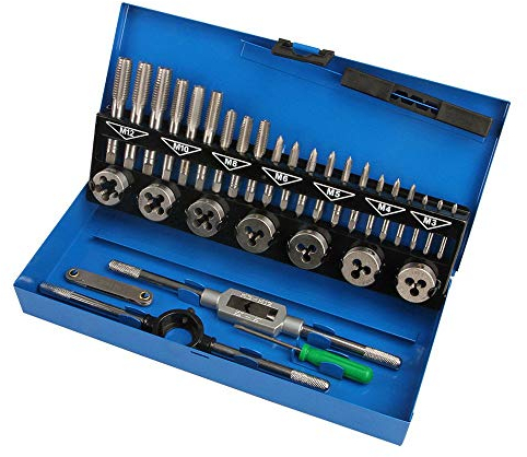 JOIEYOU Gewindeschneider Set, Metrisch Gewindebohrer Set Profi, Kernlochbohrer, Gewindeschneidsatz und Schneideisen für Feingewinde, 32 Teilig