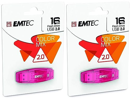 Emtec ECMMD16GC410 - Clé USB - 2.0 - Série Runners - C410 Color Mix - 16 Go - Transparente Rouge avec Capuchon (Lot de 2)