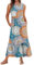 AUSELILY Summer Dresses for Women UK Sleeveless Maxi Dresses Ladies Floral Summer Dresses Beach Coverups Empire Waist Tiered Long Dress with Pockets Print Green L