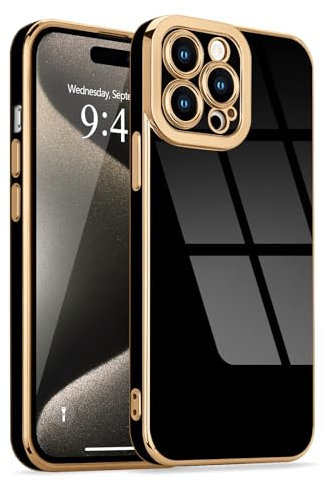 Lafunda for iPhone 15 Pro Max Case, Luxury Plating for Womens Gilrs Case, Full Camera Protection Soft TPU Bumper Cover, Shockproof Silicone Slim Phone Case for iPhone 15 Pro Max 6.7, Black
