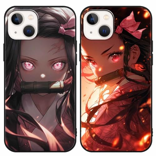 2 Stück Handyhülle für Apple iPhone 13/iPhone 14 Hülle 6.1 Zoll, Anime Kamado Nezuko Mode Muster Design Manga Case Cartoons Schutzhülle TPU Silikon Ultra Dünn Charmant
