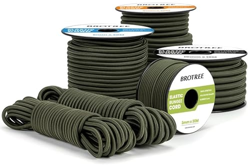 Brotree Corda Elastica 5mm x 30m Verde Oliva - Corda Gomma Corda Elastici per Teloni Allenare Barca