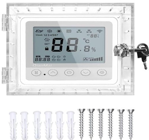 Yabound Tapa de protección del termostato, cubierta universal para termostato con 2 llaves, caja de bloqueo de acrílico transparente, tapa de termostato doméstico para el hogar