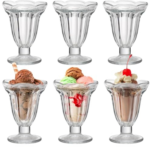 Blanketswarm Juego De 6 Vasos De Cristal Para Helado, 6.7 Oz, Tazones De Postre, Vasos Transparentes Para Batidos, Yogur Y Cócteles, Estilo Flor, Material Vidrio, Color Claro
