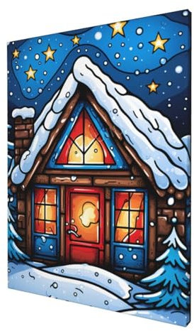 JIUJIUJIU Wall Art Painting Snow House Starry Sky Prints & Poster Modern Giclee Canvas Prints Artwork For Living Room Children's Room Deco