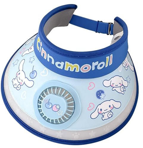 Roffatide Anime Cinnamoroll Cartoon Sun Visors Hat with Fan - Large Area Sun Protection Visors for Women Men Kids Adjustable Elastic