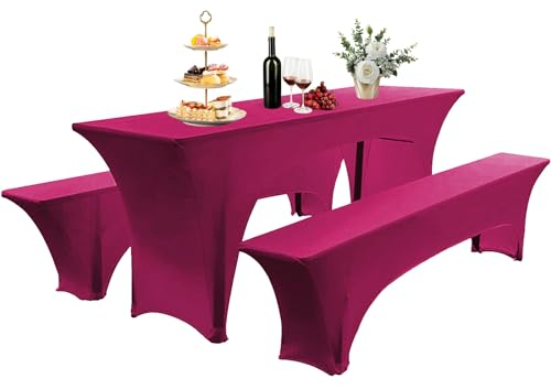 Elastisch Biertischhussen Bierbank-Auflage & Tischdecke Für 50 cm or 70 cm Table Width 3 TLG-Set Breite Bierzeltgarnitur Stretch Hussen Für Festzeltgarnituren Bierbank Hussen (Rosa -2,50 cm)