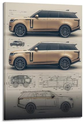 FYUER Britisches Luxus-Auto-Poster, Range Rover, SUV, Design, Zeichnungen, dekoratives Gemälde, Leinwand, Wandkunstwerke, Bild, 50 x 75 cm