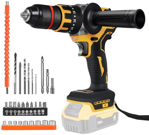 Cordless Drill Driver for Dewalt 20V Lithium-Ion Battery, 120N.m Brushless Electric Screwdriver Set with 20+3 Torque, 2-Speed, 13mm Drill Chuck, for Home Garden DIY Project (No Battery)