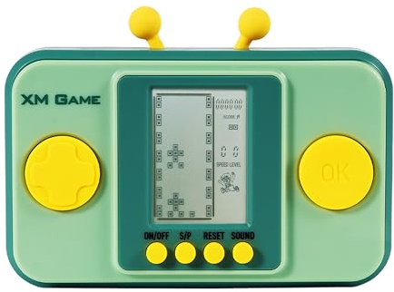 TAQY Console di Gioco Creatività Brick Portatile Retrò 26 Giochi a Blocchi Livello/velocità Regolabile Bottoni in Morbido Silicone Battaglia Corse Regali per Bambini Giocattoli Elettronici (Green)