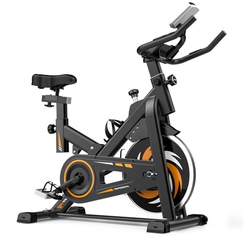 Decorcn Bicicleta Estatica Indoor con APP, Bici Estatica Magnética con Volante 15 KG, Resistencia Ajustable, Monitor LCD, Pulsómetro, Soporte de Dispositivos,Porta Botellas, Máx. 150kg