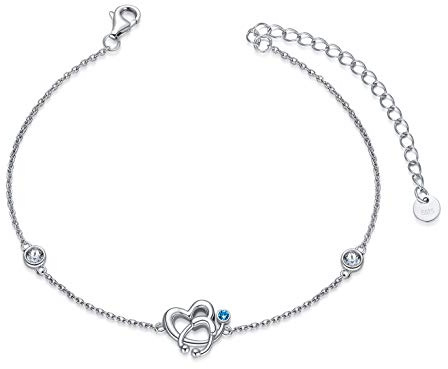 AOBOCO 925 Sterling Silber Krankenschwester Armbänder Herz Stethoskop mit Geburtsstein Schmuck Geschenk für Doktor Medizinstudent Geburtstag Weihnachten für Frauen - Aquamarin Blau