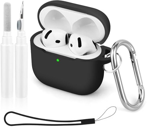 Funda Compatible con AirPods 4 Generacion 2024, Fundas Protectora Silicona Capa Case Estuche Cancelación de Ruido, LED Visible Frontal, Negro