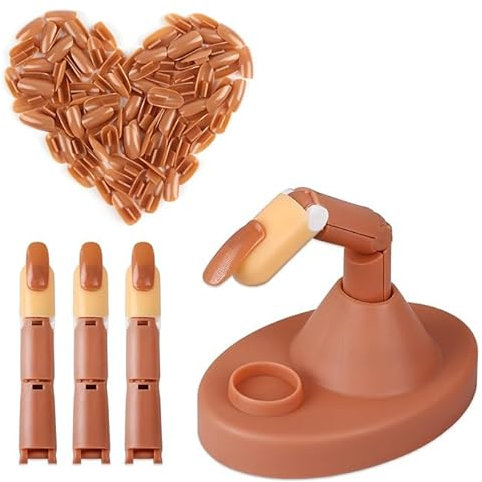 Acrylnägel-Übungshand: 3 verstellbare braune Finger und 100 austauschbare Nagelspitzen - professionelles Nagel-Handübungsmodell