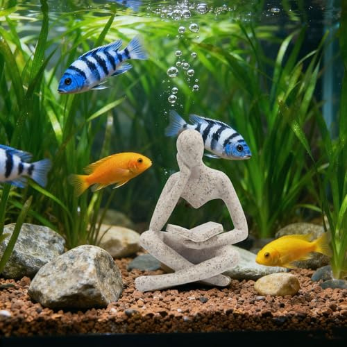Oooct Sandstone Thinker Statue Aquarium Ornament, Small Fish Tank Decor for Freshwater & Saltwater, Abstract Aesthetic Aquarium Decoration for Tank, Pond & Terrarium - 2.8 x 2.4 x 4.3 Inch
