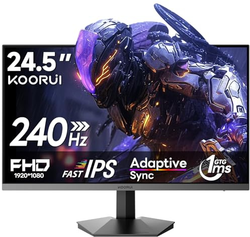 KOORUI 24 Zoll Gaming Monitor,Full HD 240Hz Bildschirm, 24.5 1920 x 1080 Rapid IPS Panel,Oc to 260Hz,DisplayPort 1.4 & HDMI 2.0,HDMI 2.0-Kabel,HDR400,Schwarz