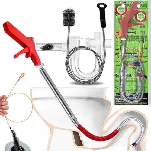 Aozzy 6PCS Drain Unblocker Tools Kit Includes Toilet Unblocker with Anti-Scratch Tape,AC Drain Line Cleaner &Sink and Drain Cleaner for Hair Clogs Affordable Alternative to Plumbers for Effective