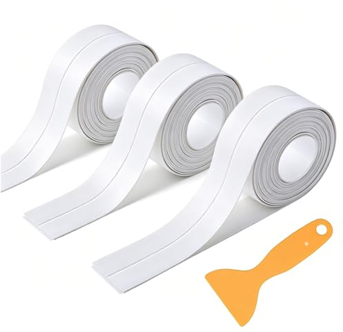 Bath Sealant Strip 3 Rolls 38mm * 3.2m Self Adhesive Caulk Strip Waterproof | GIONAR Sealing Tape with Sealing Tool, Bathroom Sealant Anti Mould, Simple Seal Tape for Toilet Shower Wall Corner Kitchen