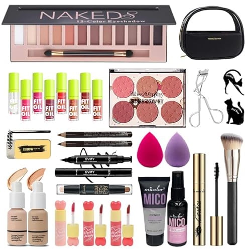JWEX 30 Stück All in One Make Up Set, Multifunktions Schminke Set für Frauen, 12 Farben Lidschatten Palette, Augenbrauenstift Wasserfest, Mascara, Eyeliner, Makeup Pinsel (A202)