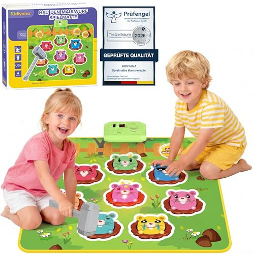 Kidiyana Esterilla de juego de golpe juego de martillo electrónico para niños y adultos, juego de reacción con 8 modos de juego y 24 niveles, juego de golpe a partir de 3 años con música y luz, topo