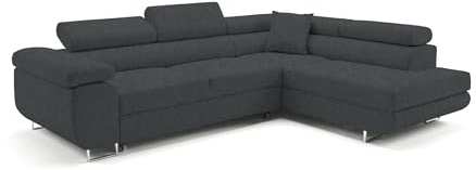Ecksofa mit Schlaffunktion PASTI L-Form, Sofa Couch mit Bettkasten, 3-Sitzer Eckcouch, Schlafsofa für Wohnzimmer, Big Sofa Couch mit Schlaffunktion (Easy Clean Schieferblau, Ottomane Rechts)