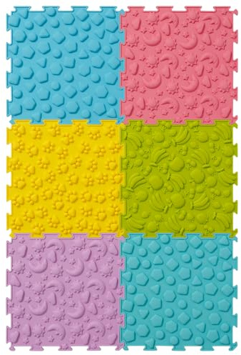 harupink 6 Stück Sensorik Matten, Orthopädische Puzzlematte Kinder | 24×24 cm Sensorik Strukturmatten Silikon Bodenmatte Spielmatte für Babys, für Berührungswahrnehmung, Fußprävention